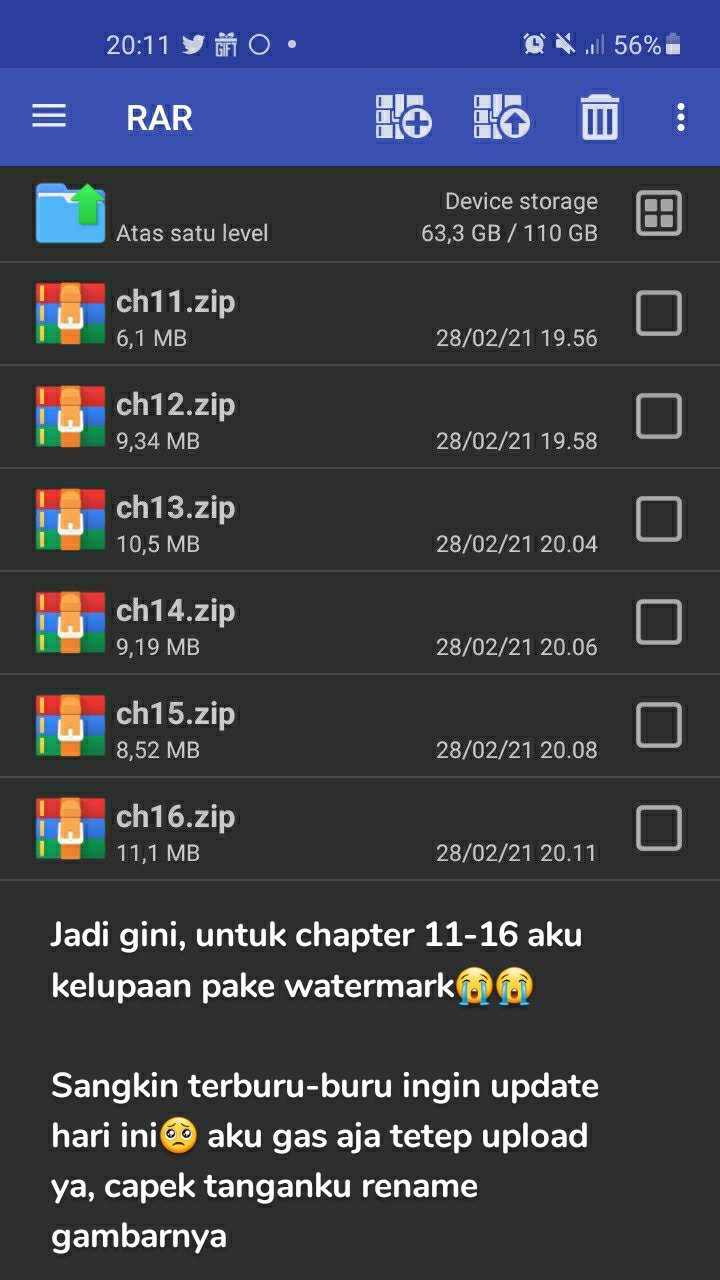 Jadi gini, untuk chapter 11-16 aku kelupaan pake watermark😭😭

Sangkin terburu-buru ingin update hari ini🥺 aku gas aja tetep upload ya, capek tanganku rename gambarnya
